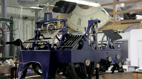 Antique Mechanical Clock Movement Operating in Workshop Stock Footage 345755496