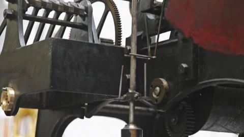 Antique Mechanical Tower Clock Movement and Gears in Workshop Stock Footage 345749612