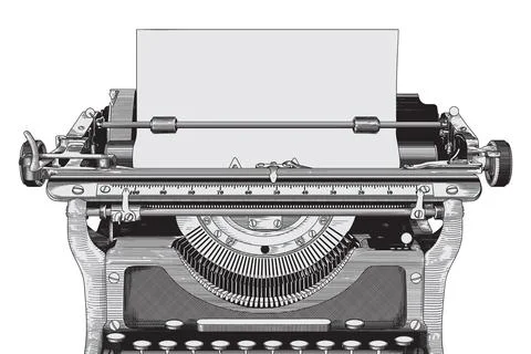 Antique mechanical typewriter on a white background. Stock Illustration