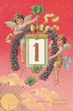Antique new year postcard Stock Illustration