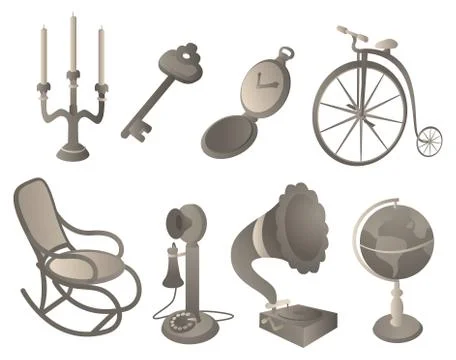 Antique objects set Stock Illustration