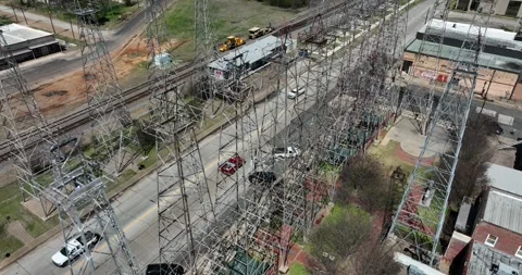Antique Oil Drill Rig Display Drone Aerial View Kilgore Texas USA Stock Footage 335669255