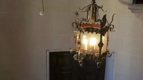 Antique ornamental lamp in Duino castle Stock Footage 68346934