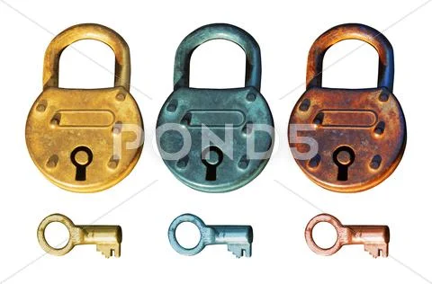 Antique padlock group Stock Illustration
