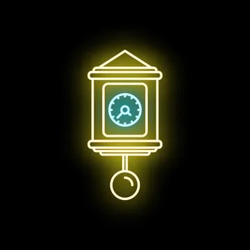 Antique pendulum clock glowing neon yellow and blue Stock Illustration