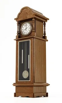 Antique pendulum clock isolated on white background. 3D illustration Stock Illustration