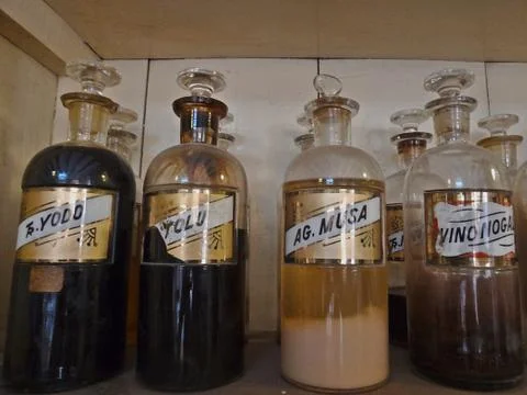 Antique pharmaceutical flasks Stock Photos