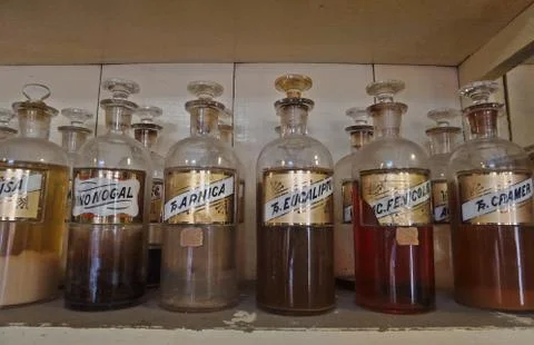 Antique pharmaceutical flasks Stock Photos