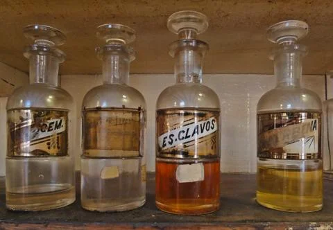 Antique pharmaceutical flasks Stock Photos