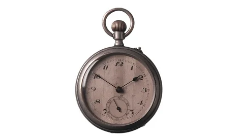 Antique Pocket Watch, running backwards, isolated on white Stock Footage