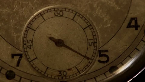 Antique pocket watch second hand moving on weathered dial Stock Footage 329598519
