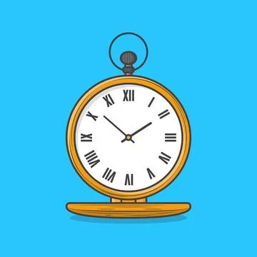 Antique Pocket Watch Vector Icon Illustration. Time Icon. Old Gold Watch Stock Illustration