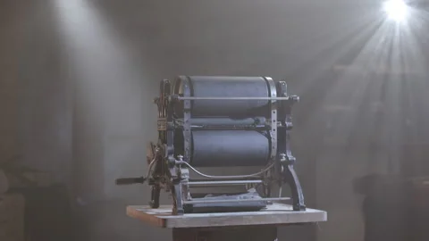 Antique printing press, tracking shot Stock Footage 220462337
