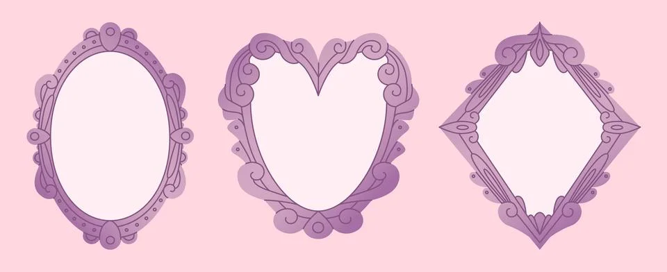 Antique purple mirror frames set Illustrazione stock