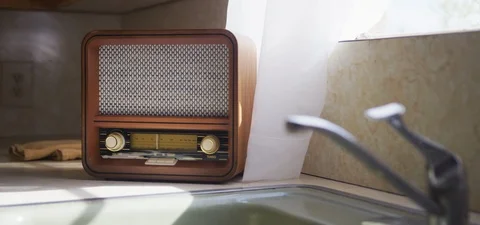 Antique Radio In Sunlight On Table 4 Stock Footage 113083362