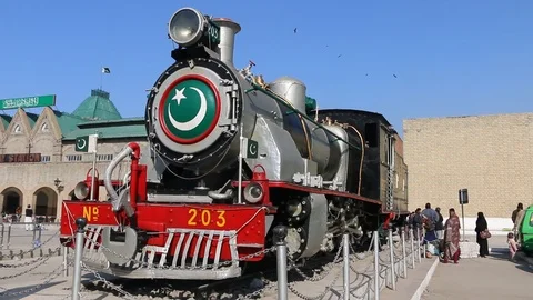 Antique Railway Engine 1932 on display outside Rawalpindi Railway Station Stock Footage 86655873