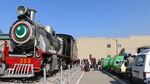 Antique Railway Engine 1932 on display outside Rawalpindi Railway Station Stock Footage 86655953