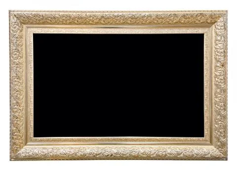 Antique rectangular golden frame isolated on white background Stock Photos