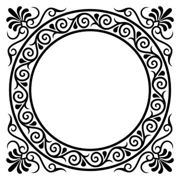 Antique round frame on white background. Illustration