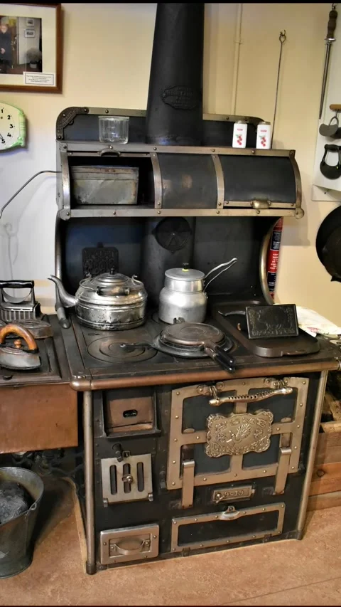 Antique Rustic Wood Stove and Cooking Stock Video Pond5