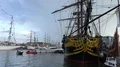 Antique sailing ship vessel tilt at Bremerhaven Sail city harbor event Germany 4k or 4k+ Resolution