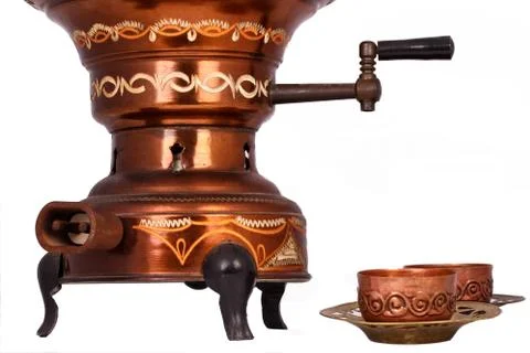 The antique samovar on the white background Stock Photos