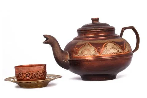 The antique samovar on the white background Stock Photos