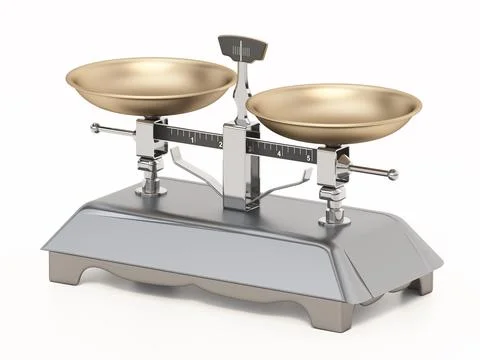 Antique scale isolated on white background. 3D illustration Illustrazione stock