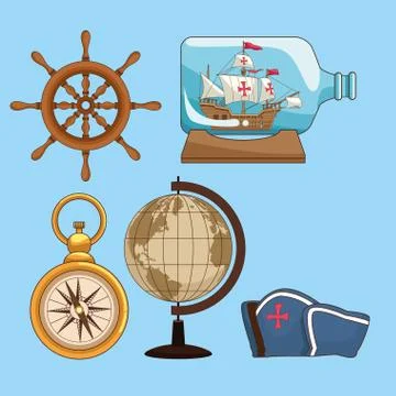 Antique sea navigation set of tools Stock Illustration