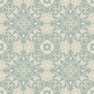 Antique seamless background Asian botanic garden spiral vine leaf flower chin Illustrazione stock