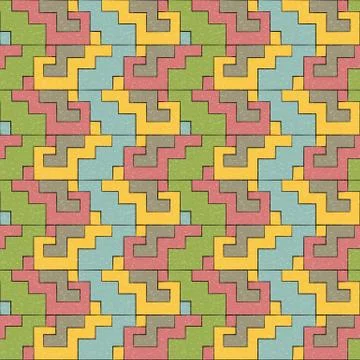 Antique seamless background image of geometry blocks assembling pattern Illustrazione stock