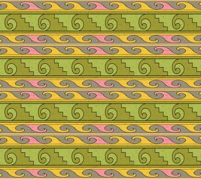 Antique seamless background image of primitive spiral curve wave geometry Illustrazione stock