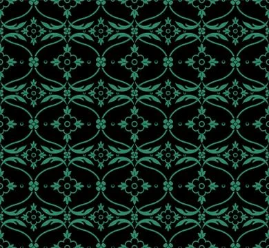 Antique seamless green background curve cross leaf flower Stock Illustration