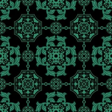 Antique seamless green background leaf round polygon イラスト素材