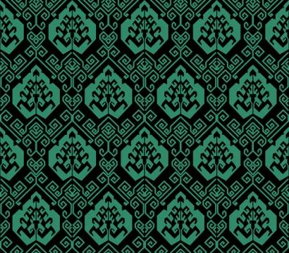 Antique seamless green background oriental spiral geometry line Illustrazione stock
