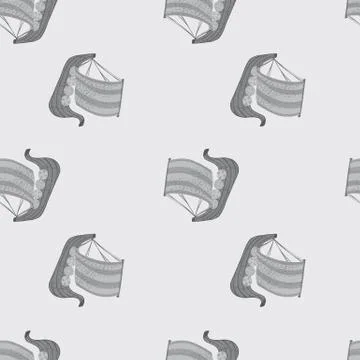 Antique seamless pattern with snailing ship ornament. Pirate boats print in g Stock Illustration