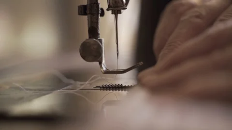 Antique Sewing Machine Working Close up Video stock 120312927