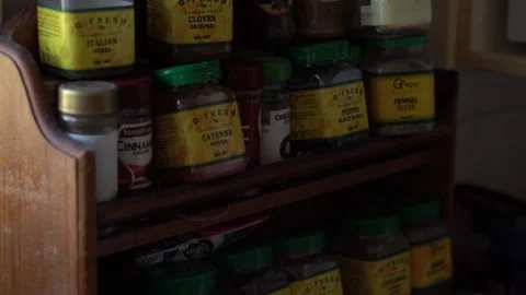 Antique Shelf Full of Spices Stock Footage 170804434