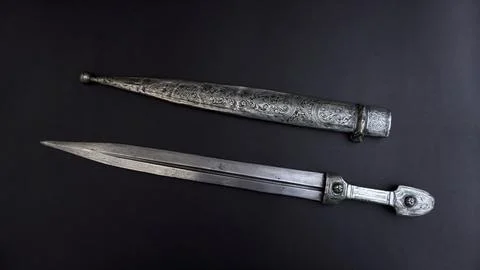 Antique silver dagger with scabbard Stock Photos