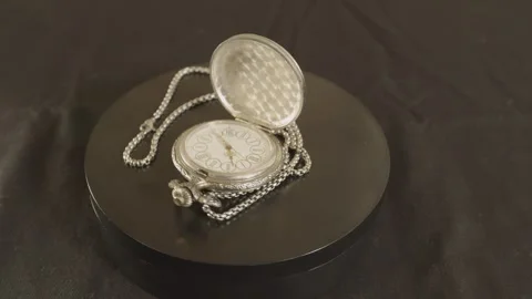 Antique silver pocket watch with its metallic chain. Stock Footage 327687165