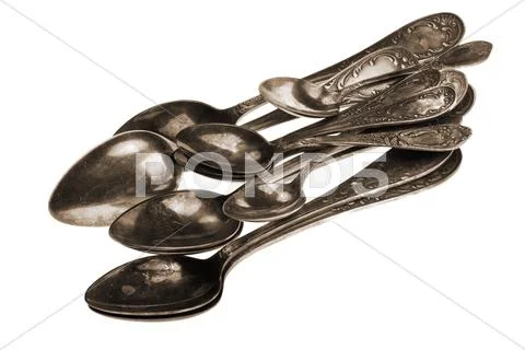 Antique silver spoon Stock Photos