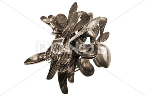 Antique silver utensil Stock Photos