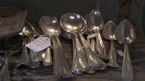 Antique Silverware Stock Footage 98100529