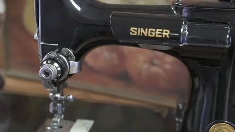 Antique Singer Sewing Machine Close Up Stock Footage 98100528