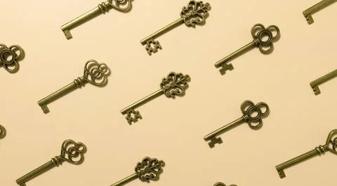 Antique Skeleton Keys Pattern Background Stock Photos
