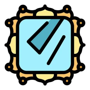 Antique square mirror reflecting light in ornate frame 库存插图