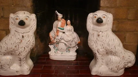 Antique Staffordshire Figurines as Interior Decoration Stock Footage