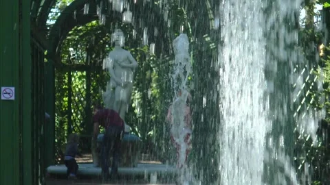 Antique statues on the paths of the Summer Garden on a sunny summer day. Stock Footage 340529794