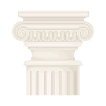 Antique Stone Column or Pillar Element with Capital in Ionic Style and Ancient Stock Illustration