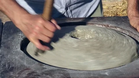 Antique stone stone grain mill Stock Footage 80858260